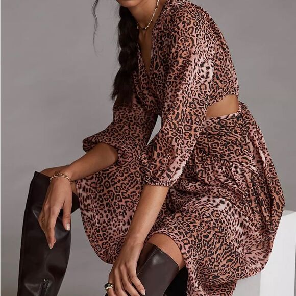 Anthropologie Dresses & Skirts - New Anthropologie Ranna Gill Leopard print cut out Dress size SP New